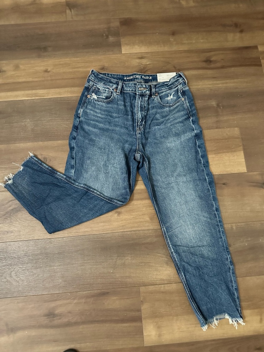 American Eagle Outfitters Distressed Straight-Leg Blue Jeans